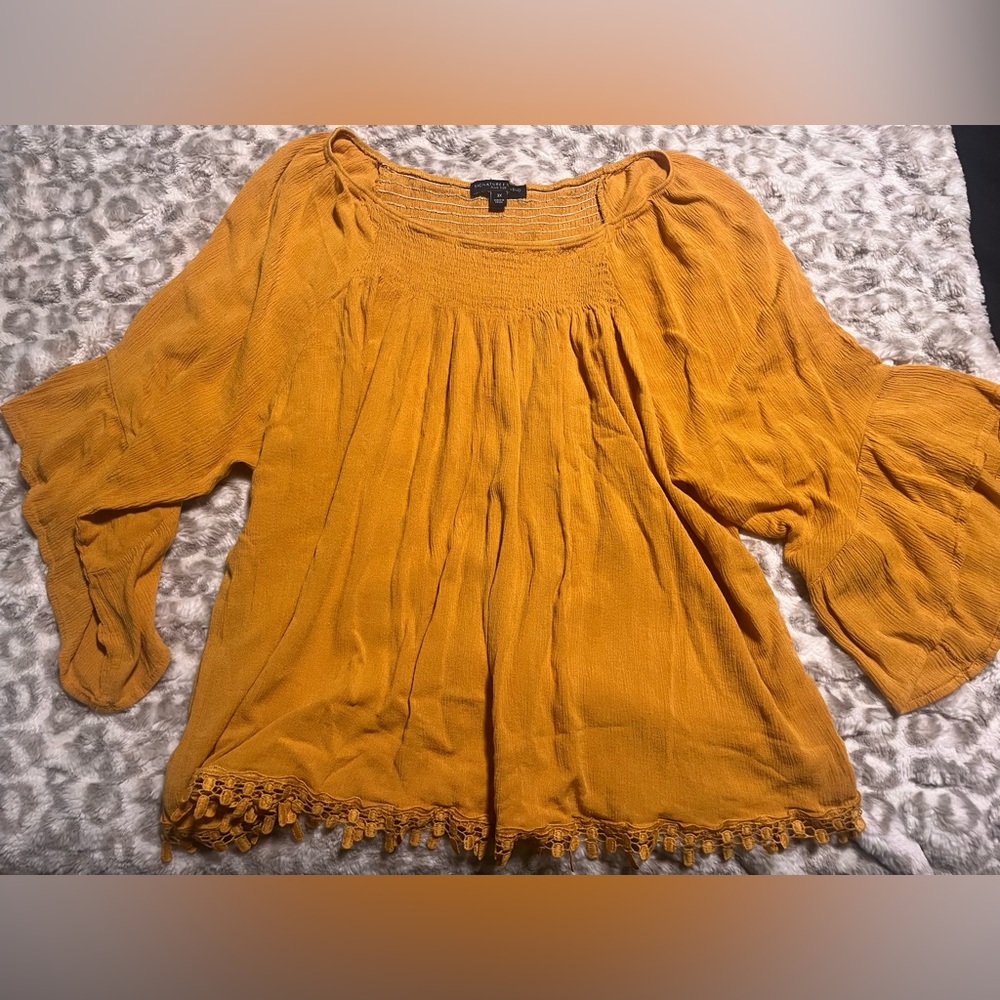 Boho Style Peasant Blouse With Pom Pom Hem- Size 3X